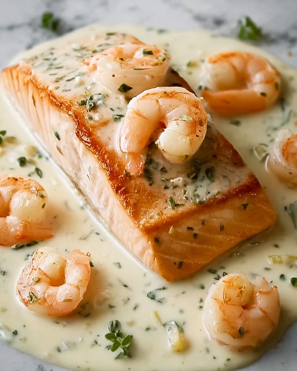 Creamy Garlic Butter Salmon with Shrimp Recipe - Recipe Image