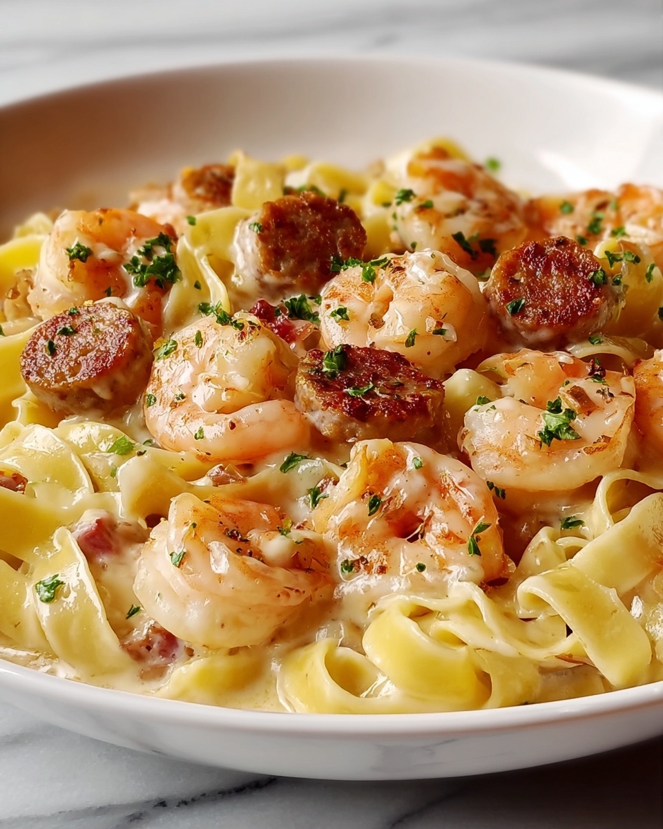 Cajun Shrimp and Sausage Alfredo Pasta Recipe - Recipe Image