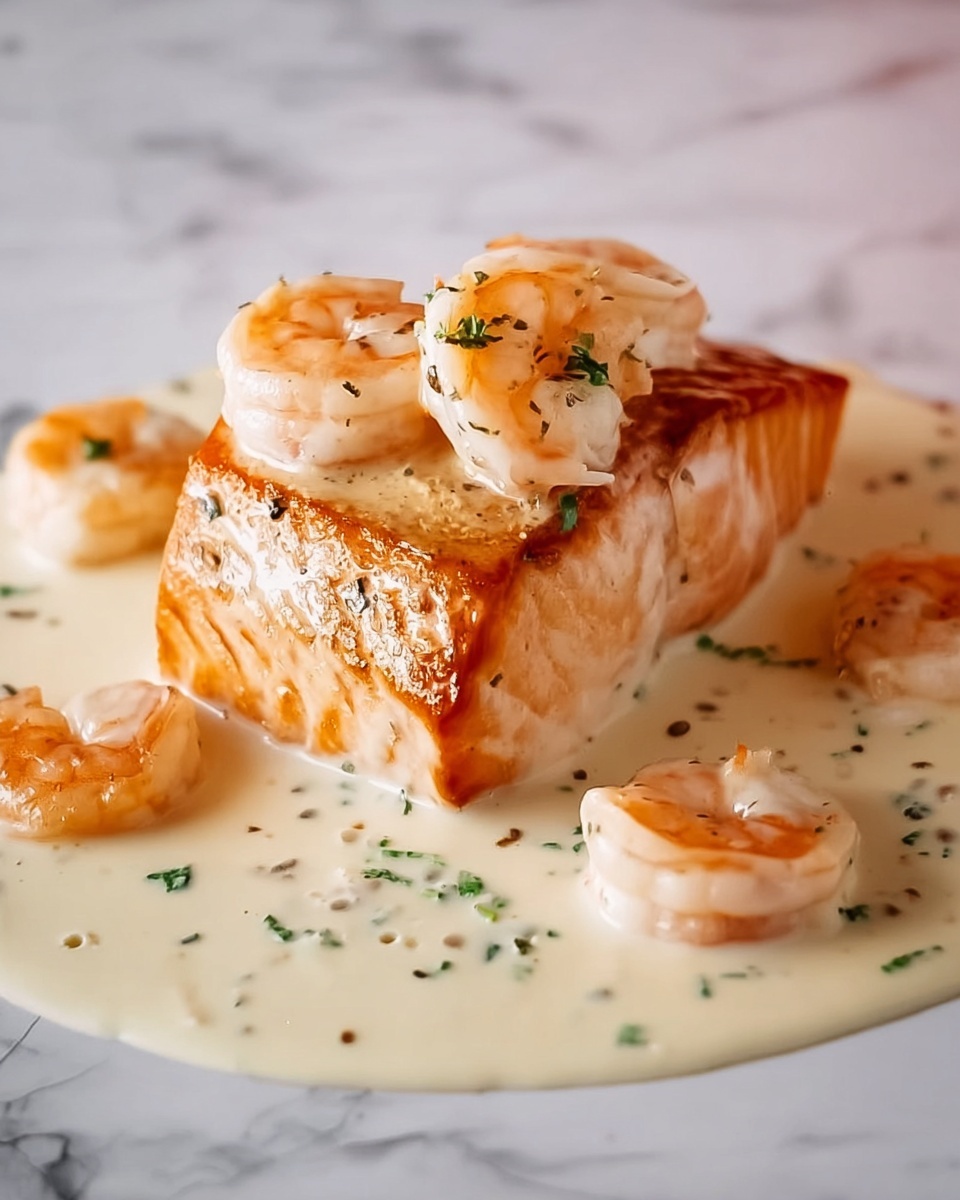 Creamy Garlic Butter Salmon with Shrimp Recipe - Recipe Image